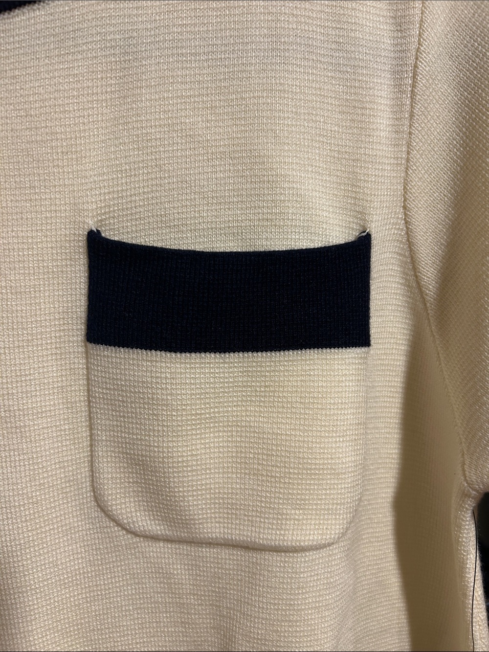 Tuckernuck Cream Knit A-Line Dress with Navy Trim - Picture 4 of 5